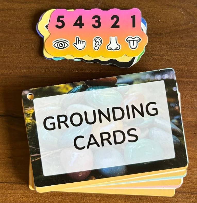Anxiety Relief Cards – 24 Grounding Technique Methods with Scientific Explanations + 7 Reminder Stickers for Stress Management, Mindfulness & Mental Health Education