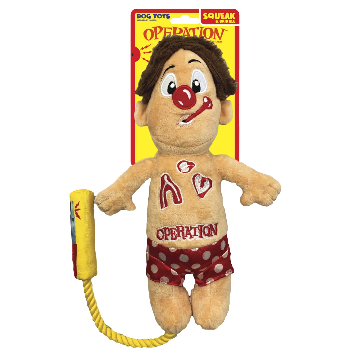 Hasbro Dog Toys Operation Cavity Sam Squeak & Crunch With Rope 12Inch