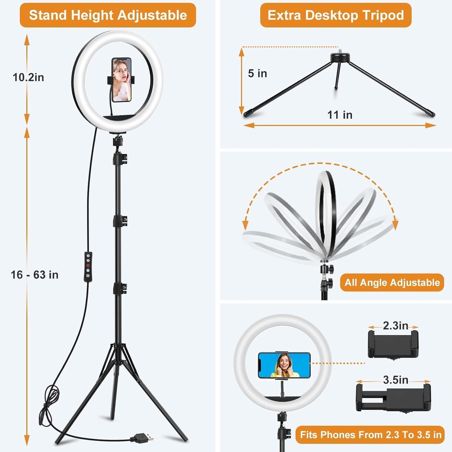 12" Dimmable LED Ring Light with 62" Adjustable Tripod Stand & Phone Holder – Professional Selfie Ring Light for Makeup, Photography, TikTok, YouTube, Live Streaming, 5 Color Modes