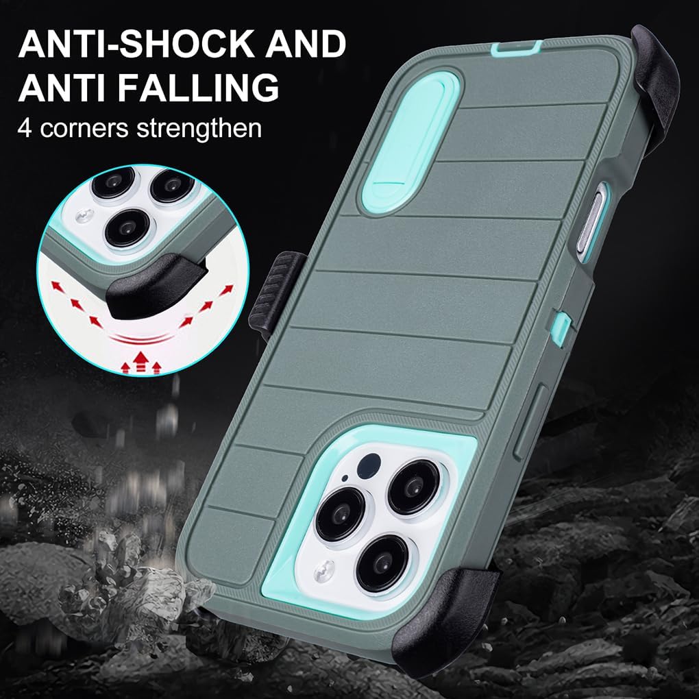 for iPhone 16 Pro Max Phone Case with Belt Clip Holster,3 Layers of Sturdy,Military Grade ShockProof ProMax Protective Cases Heavy Duty Phone Cases iPhone 16 Pro Max Case 6.9 Inch (Dark Green) - Image 5