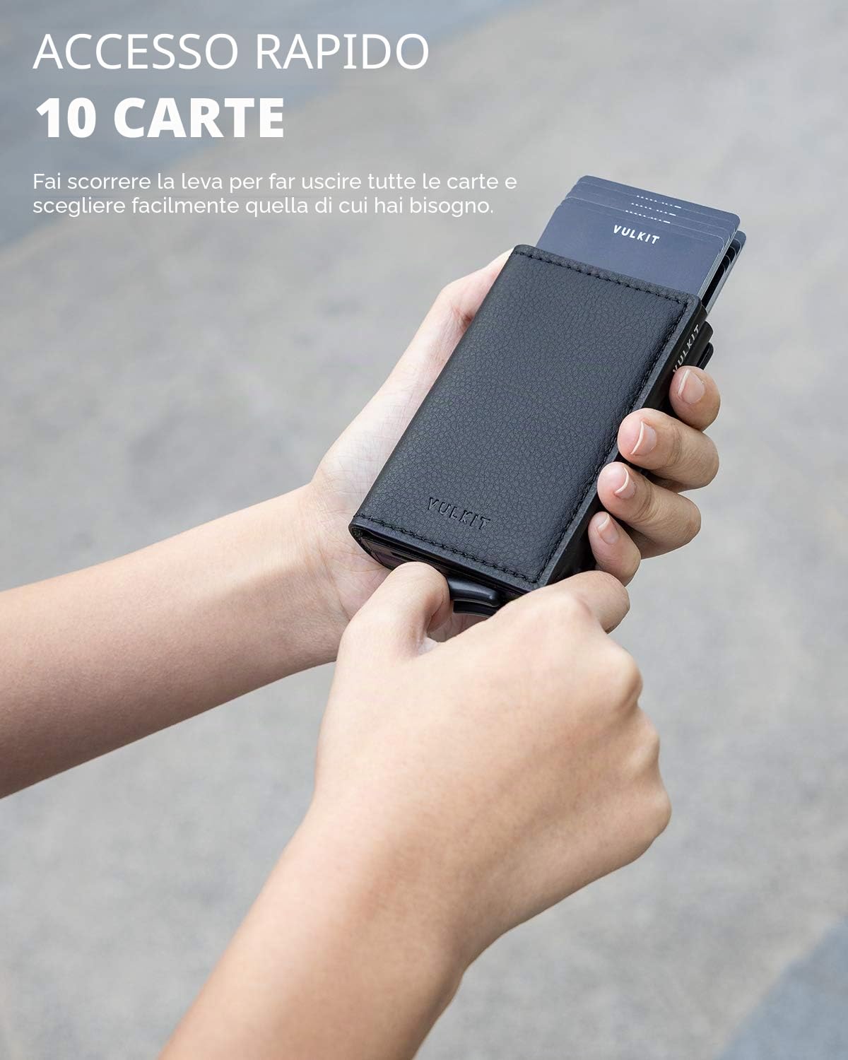 VULKIT Portafoglio Uomo Pelle Porta Carte di Credito Metallo Doppio Schermato RFID con 3 Slot