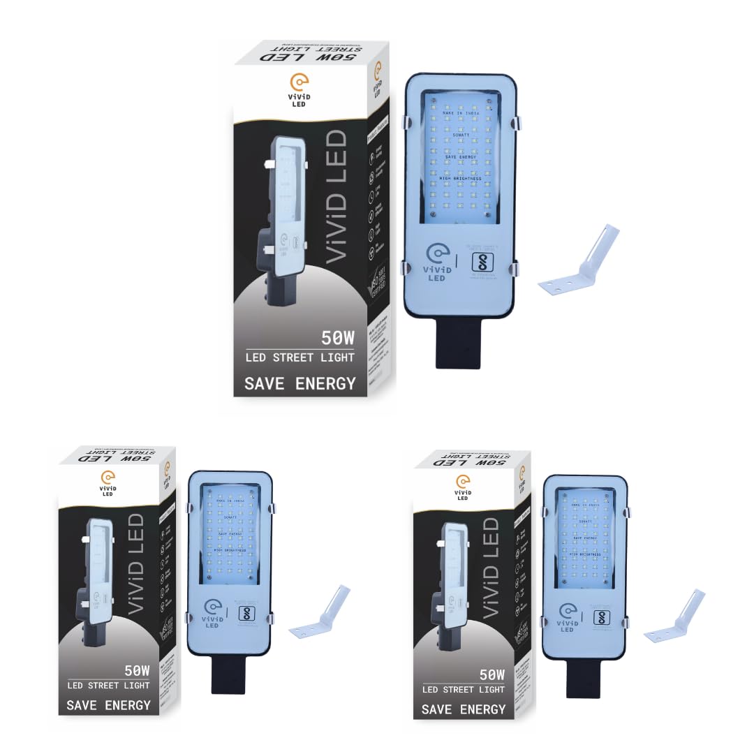 Vivid 50w LED Street Light with IP65 Driver, with Two Years Warranty, Waterproof (Pack of 3)