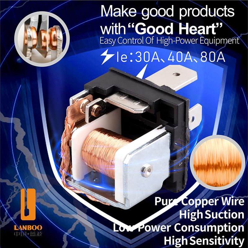 KLVN 12V 24V Car Relay 4 Feet 5 Feet High Current 80A Waterproof Car Horn Start Headlight Modification(1914 (5p 12v-40A))