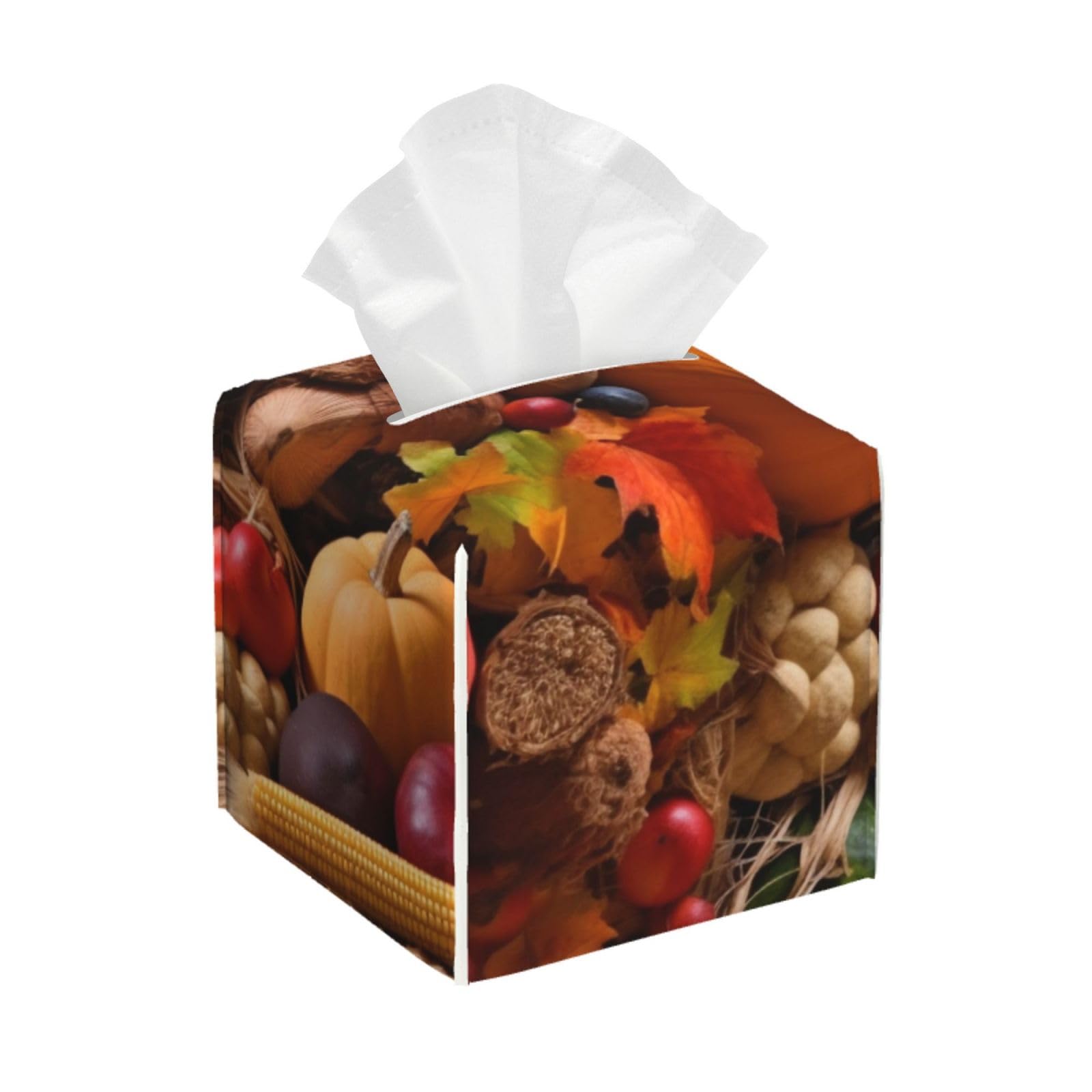 Square Tissue Boxes(5.2"x5.2"x5.2"), Autumn Fall Pumpkin Tissue Holder Decor for Vanity Countertop/Home/Car/Office