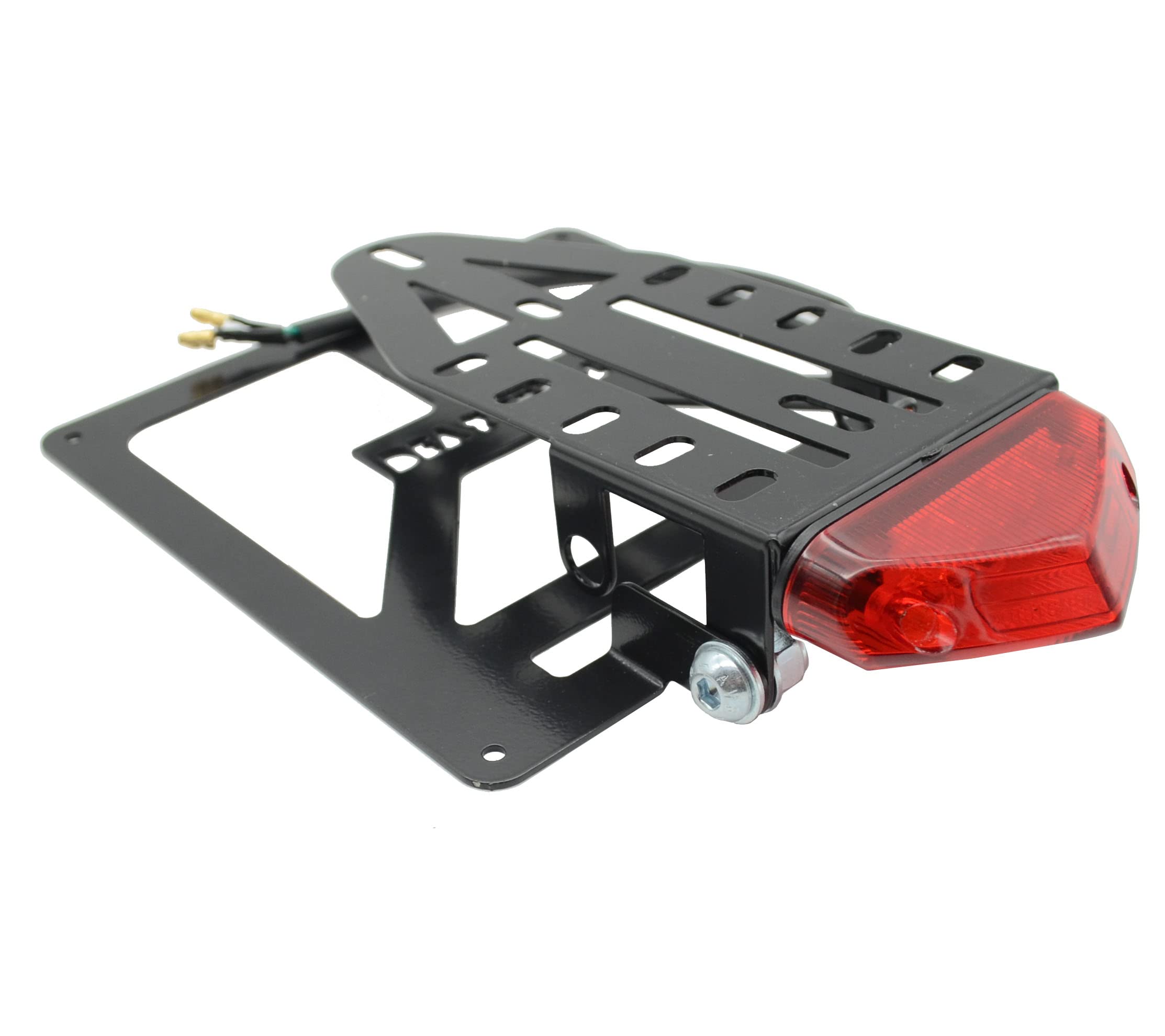 Portatarga Pieghevole Universale per Codino Stretto NERO CC 125 300 450 Motard Enduro Moto Con Faretto Rosso