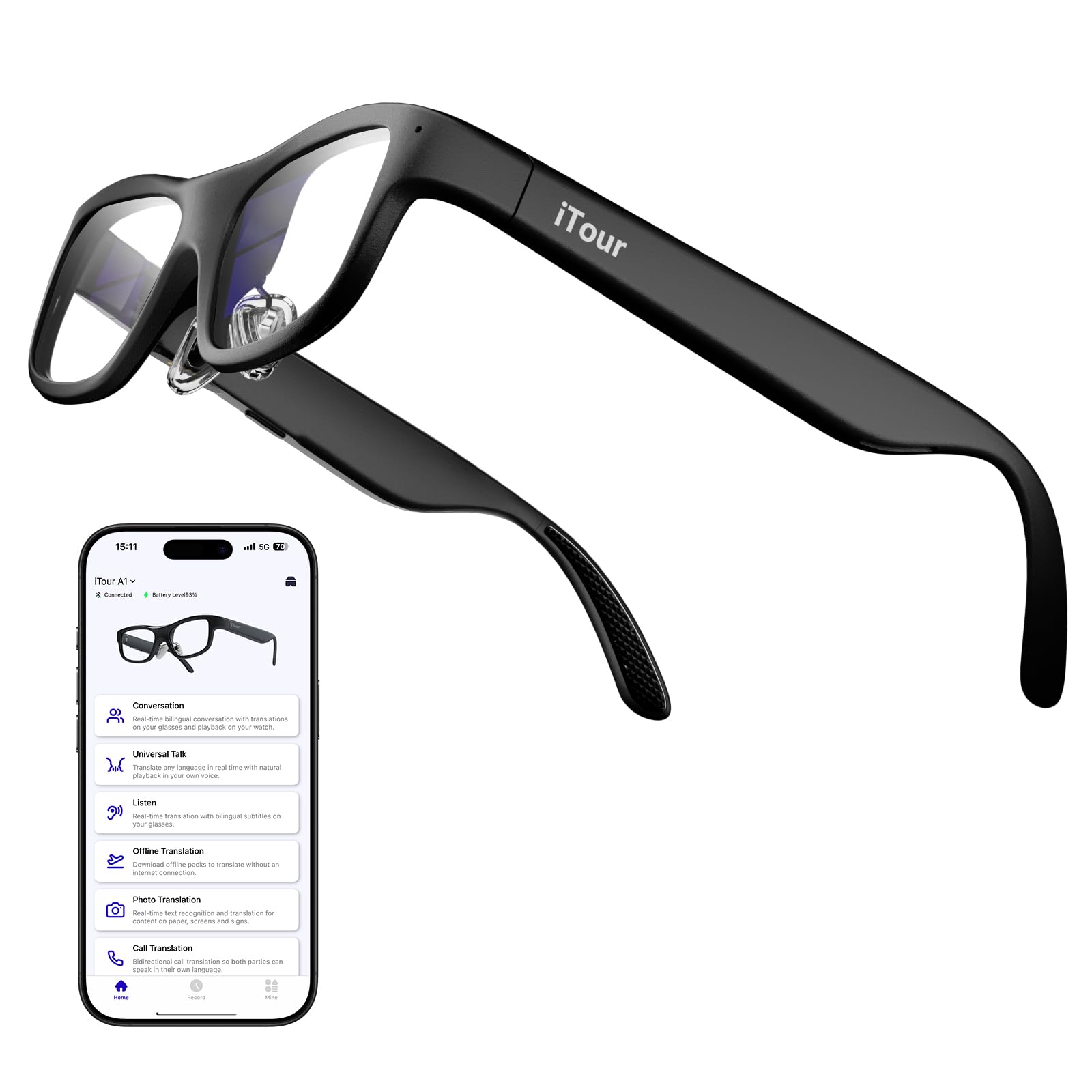 A1 Smart AR Glasses, Two Way Real-Time Translator 110 Languages with iTourAR App, Offline Translation, Speech Recognition, Teleprompter, AI Assistant, AI Glasses for Travel, Meeting & Learning-image-32