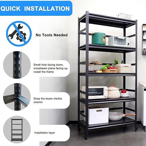Miniatura 3 de HomJoones Estantería de almacenamiento ajustable de 5 estantes, estante de alambre organizador de acero para cocina de carga de 1750 libras, garaje,
