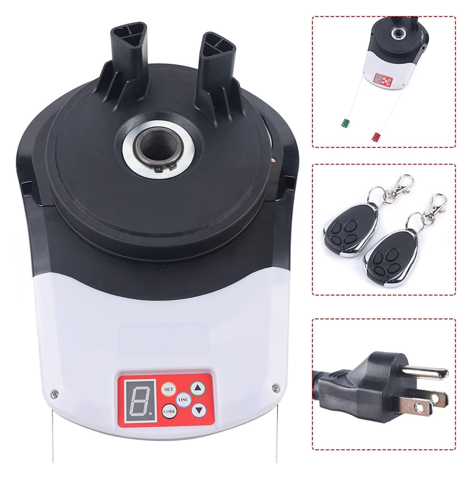 Abridor automático de puerta de garaje, motor de persiana enrollable resistente con 2 controles remotos para almacén o granero