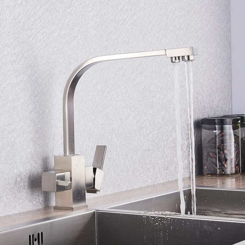 Robinet d'évier de cuisine avec filtre à eau et mitigeur double bec rotatif à 360 degrés