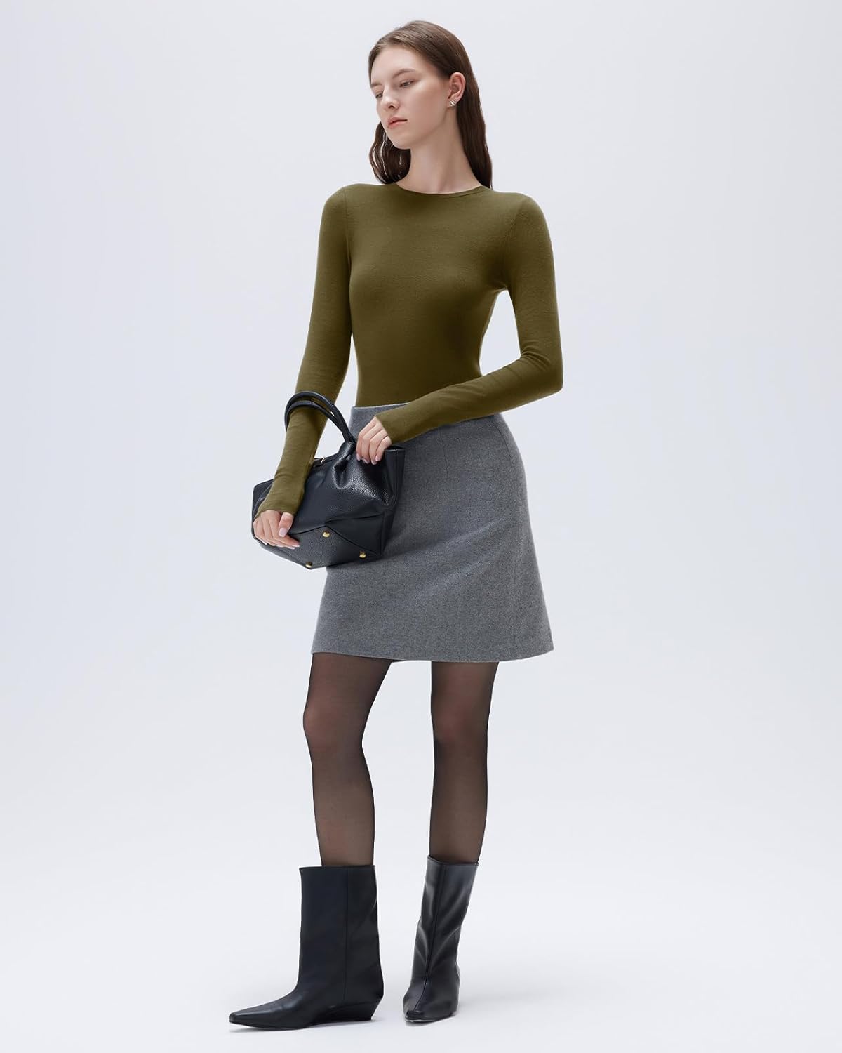 SUUKSESS Cloud Cashmere Women Crew Neck Fitted Long Sleeve Shirt Basic Knit Tops - Image 3