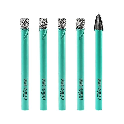 Brocas de núcleo de diamante, cortador de sierra para azulejos, vástago redondo, 4 brocas de núcleo de diamante de 0.236 pulgadas y 1 broca de punta