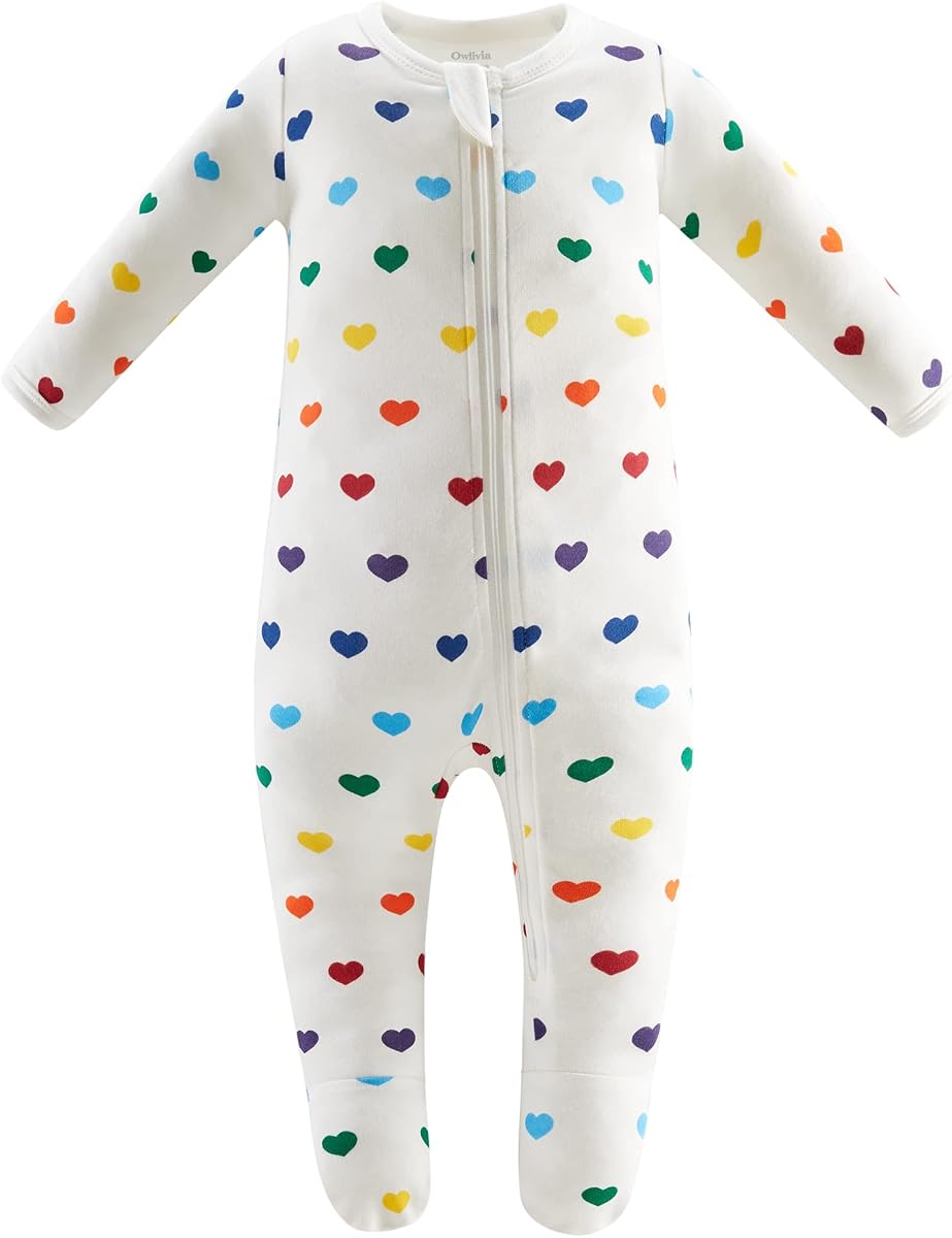 Owlivia Baby Footed Pajamas 0-18M, Organic Cotton Zip Sleeper, Long Sleeve | Newborn footie for baby boys & girls; long sleeves; fold-over mittens; easy diaper changes; sleep, play & gifting