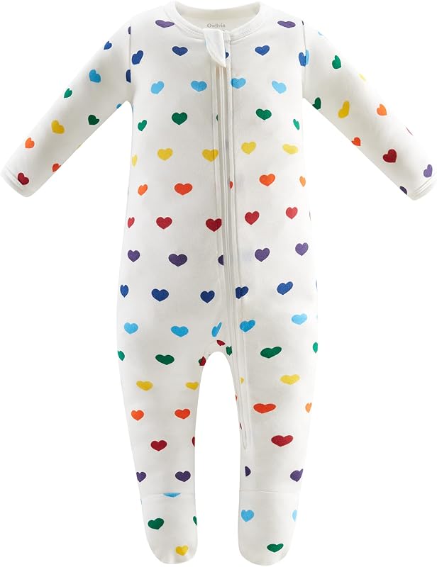 Owlivia Baby Footed Pajamas 0-18M, Organic Cotton Zip Sleeper, Long Sleeve | Newborn footie for baby boys & girls; long sleeves; fold-over mittens; easy diaper changes; sleep, play & gifting