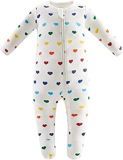 Organic Cotton Baby Boy Girl Pajamas, Zip Front Sleep 'N Play, Non-Slip Footed Sleeper Pjs