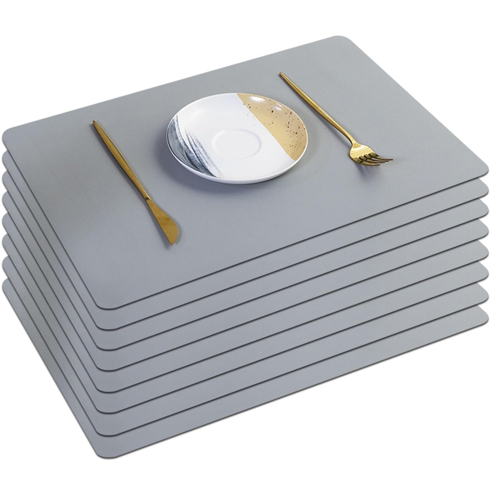 Lot de 4/6/8 sets de table en cuir synthétique, résistants à la chaleur, imperméables, lavables, pour cuisine, extérieur, salle à manger, restaurant, 45 x 30 cm (gris)