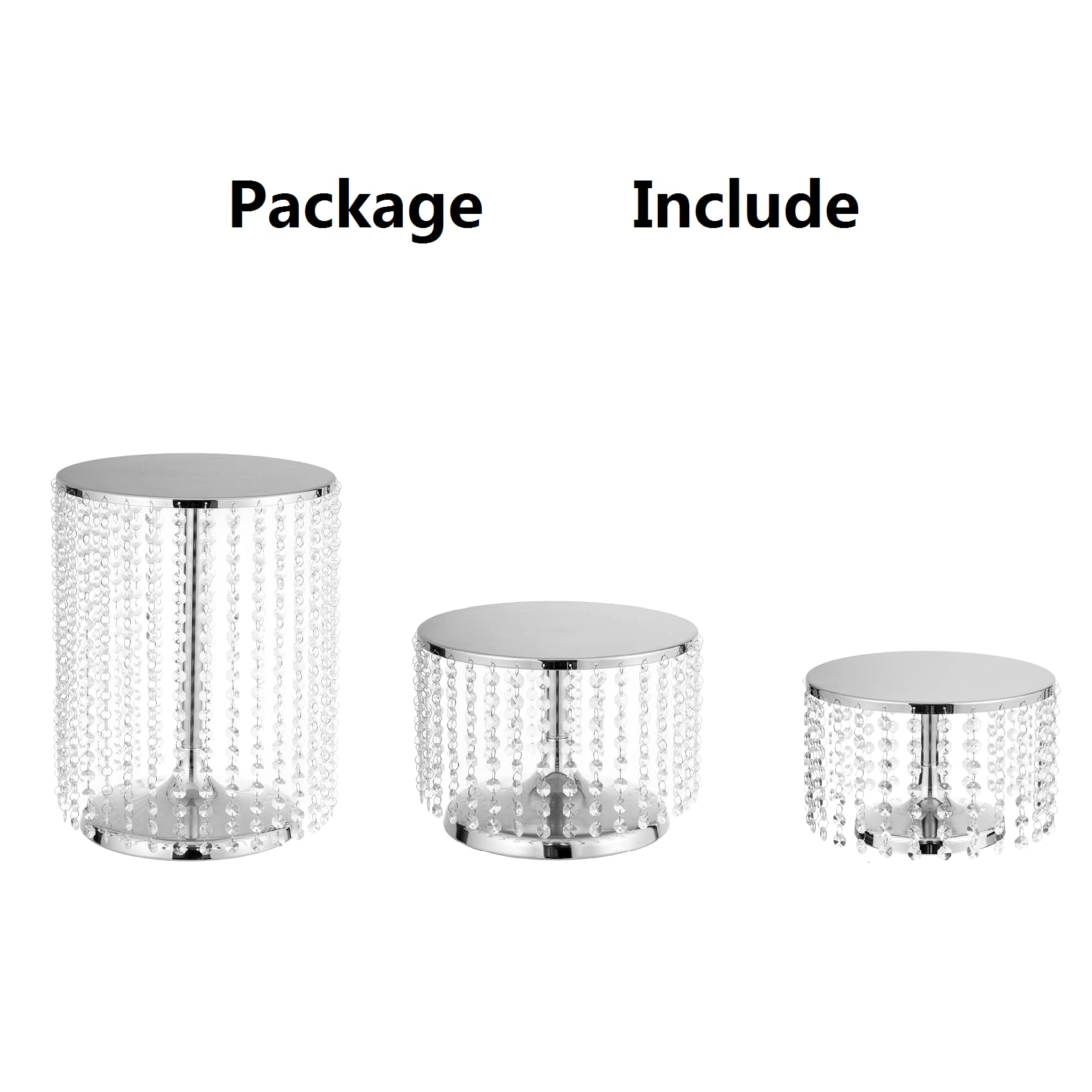 Lot de 3 supports à gâteaux ronds en métal argenté