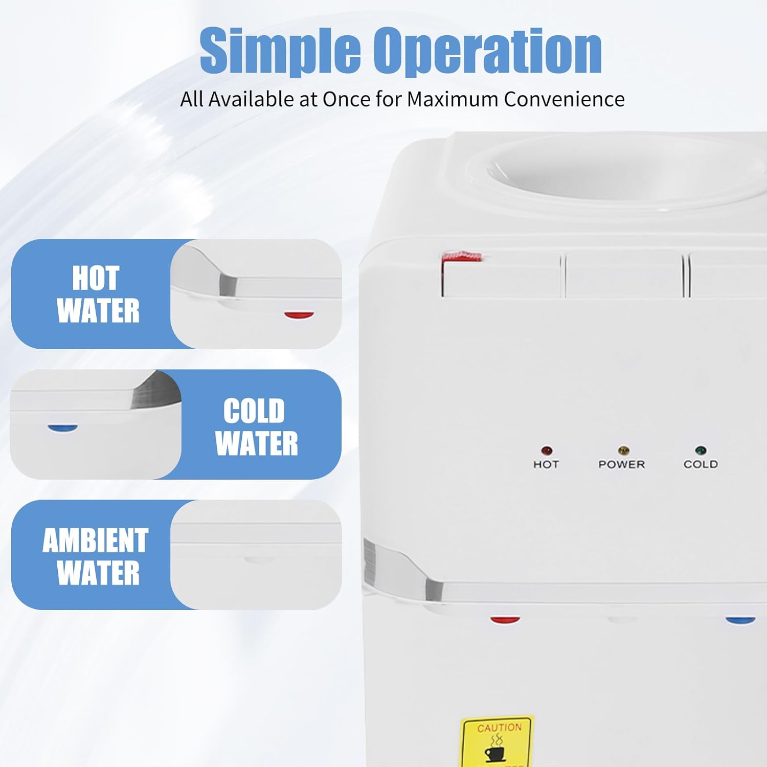 Top Loading Water Cooler Dispenser,550W Hot/Cold/Warm Water Water Cooler for 5 Gallon Bottles, Water Dispenser 3 Temperatures with Child Safety Lock for Home and Office(White)