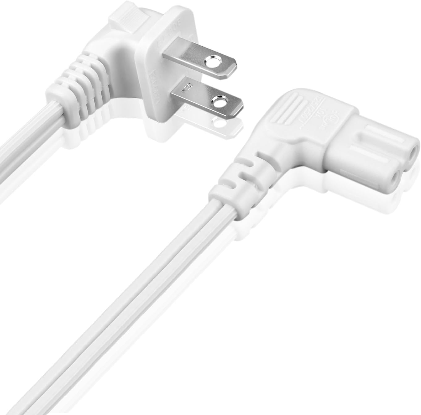 TNP 2 Prong Power Cord NEMA 1-15P to IEC320 C7 Right Angle Power Cable Replacement for PS5 & PS4, Power Cord for Xbox Series S/X, Xbox One S/X, Printers, LG, Samsung, TCL, Apple TV, 10 ft, White