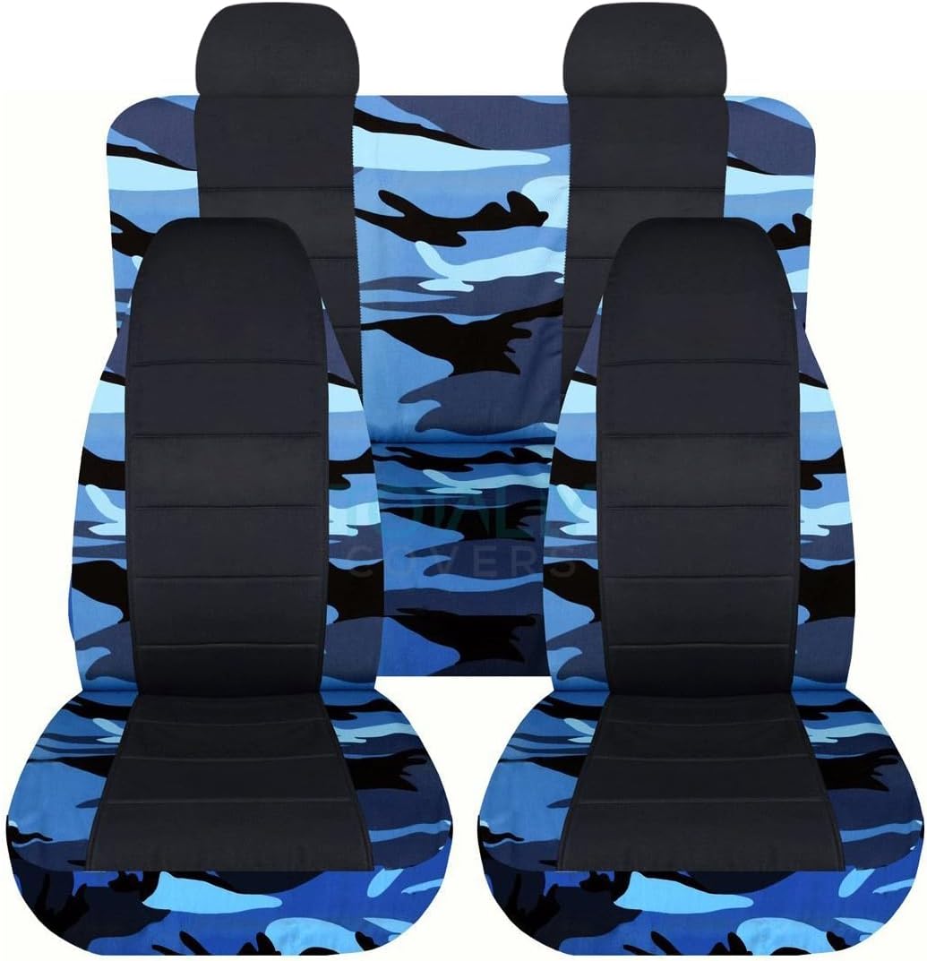 Totally Covers Compatible with 2002-2007 Jeep Liberty Camo & Black Seat Covers with Adjustable/Molded Front & Rear Headrests: Blue Camouflage - Full Set (19 Prints) Split Bench Bucket SUV