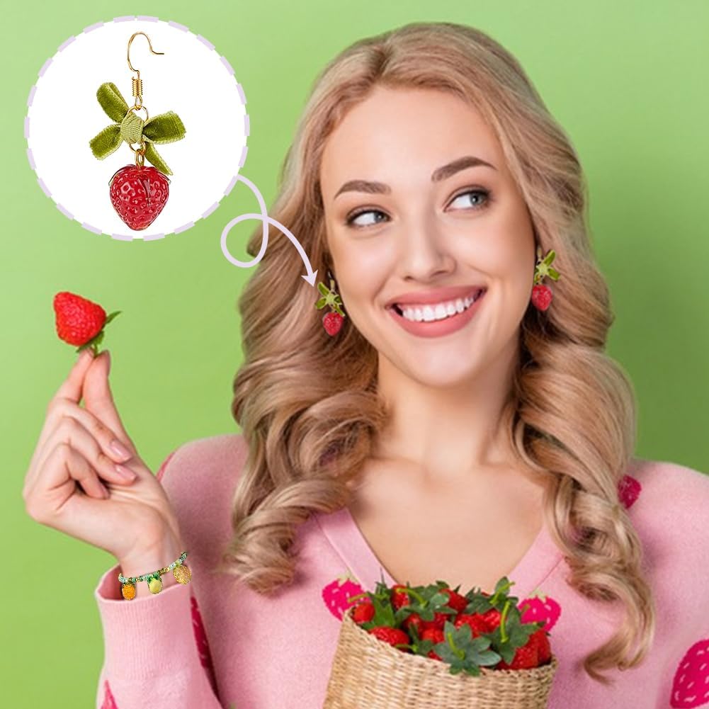 AHANDMAKER 32Pcs Fruit Glass Charmsuit - 8 Styles Lampwork Fruit Charms - Crystal Food Charms - Pineapple, Strawberry, Grapes - DIY Craft Necklace Jewellery Making - Image 6