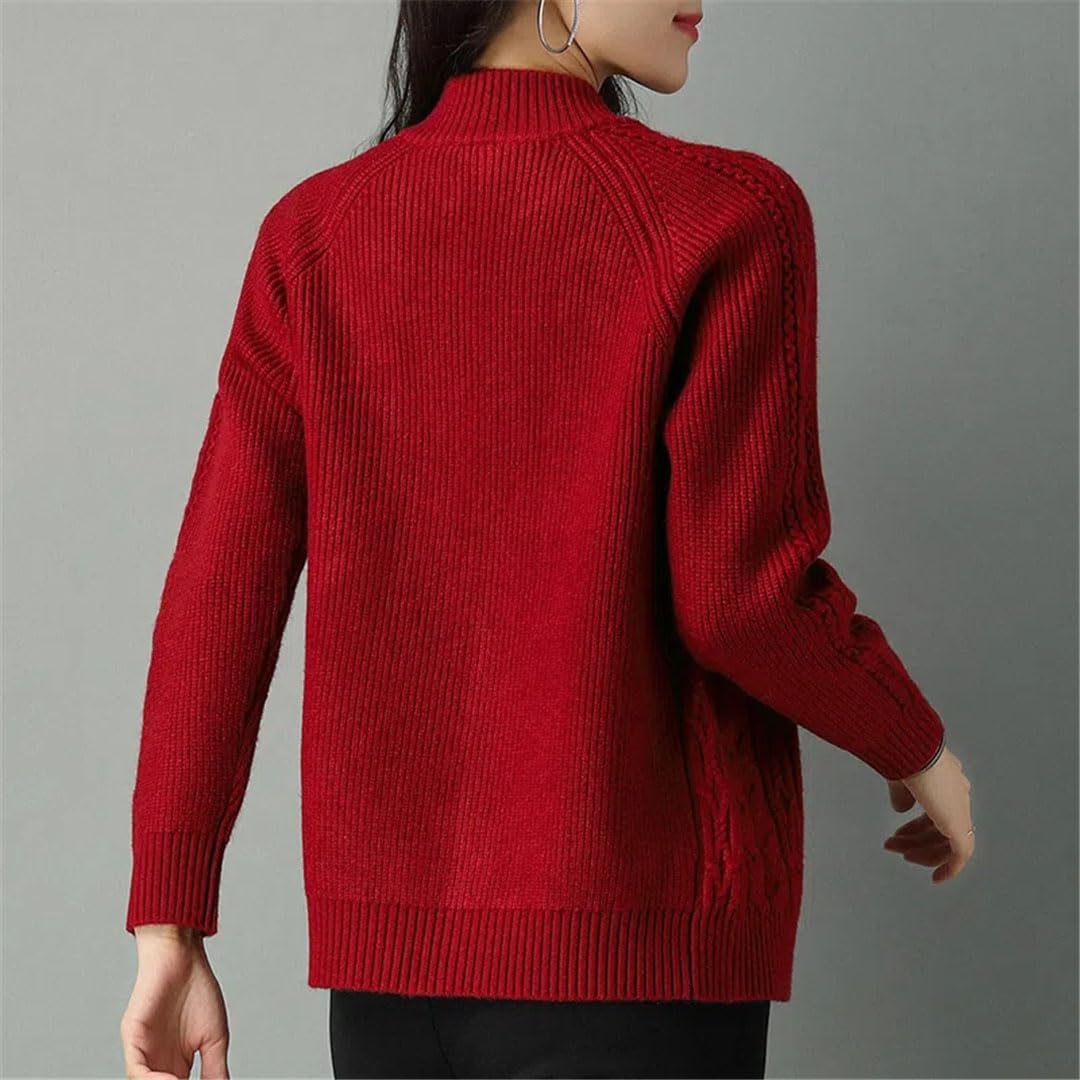 Chaqueta Tipo Cárdigan De Punto con Cremallera Y Cuello Alto para Mujer, Cárdigans De Manga Larga, Suéter Grueso