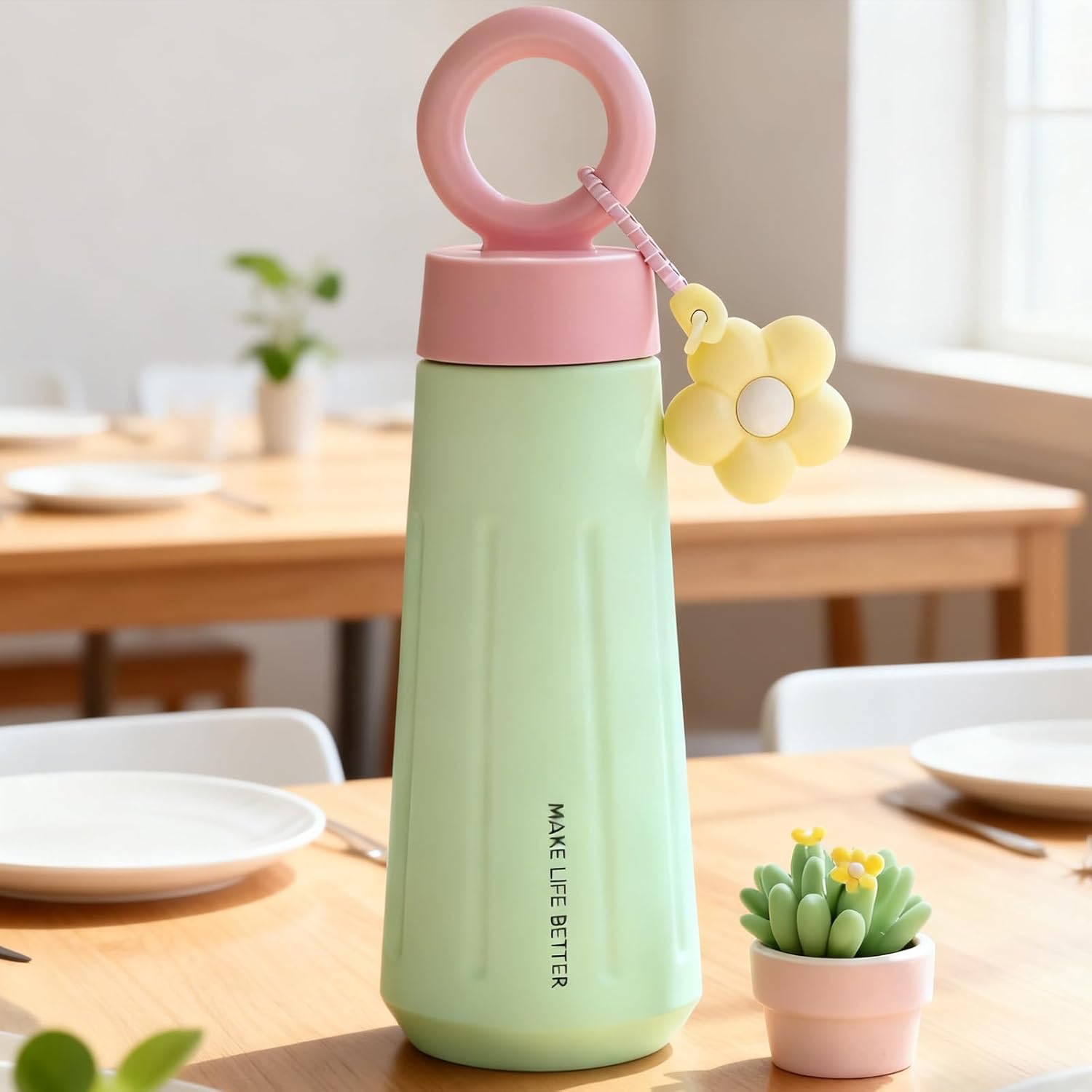 15 OZ Green Travel Coffee Mug F lower Insulated Reusable Coffee Cup with Lid Spill Proof Stainless Steel Coffee Mug For Hot and Iced Cold Drinks