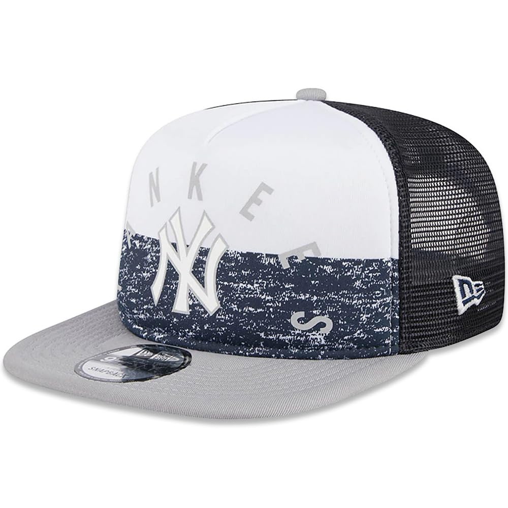 New Era NY New York Yankees 9FIFTY A-Frame Game Day Foam Trucker Cap, Adjustable Hat, Navy Blue White Grey, One size