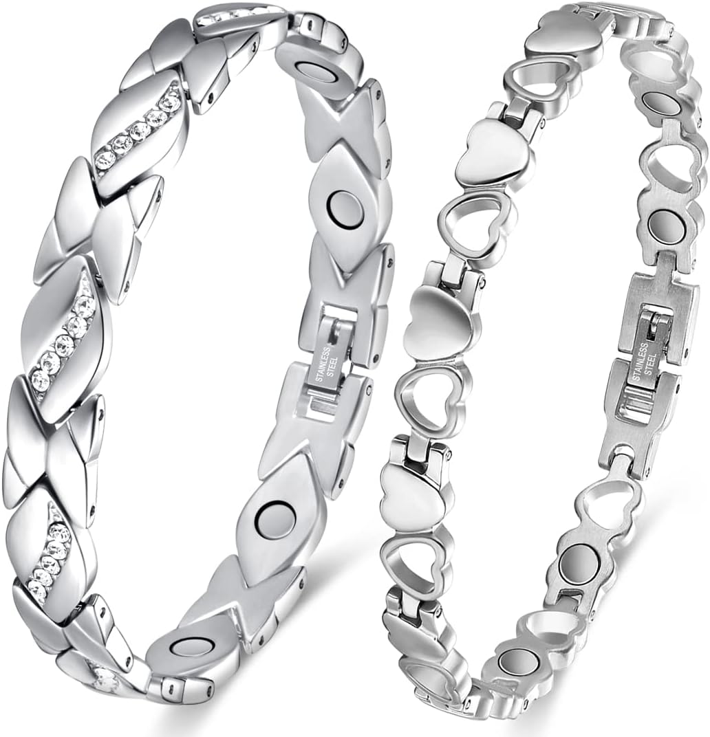 Magnetic Bracelet for Women Titanium Steel Bracelet & Copper Ring with Strength Magnets Waterproof Adjustable Tool (Fishtail)