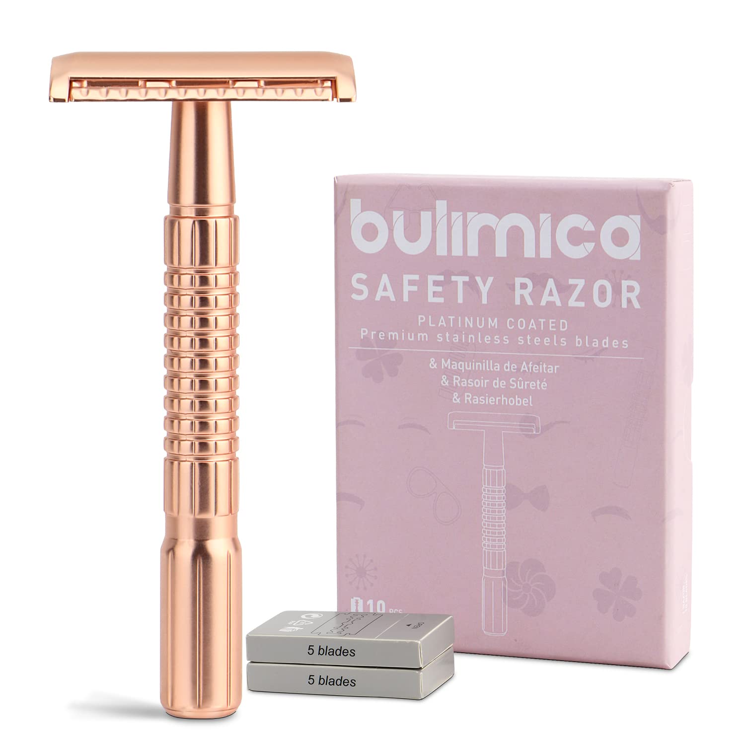 Rose Gold Safety Razor for Women, Reusable Metal Razors for
