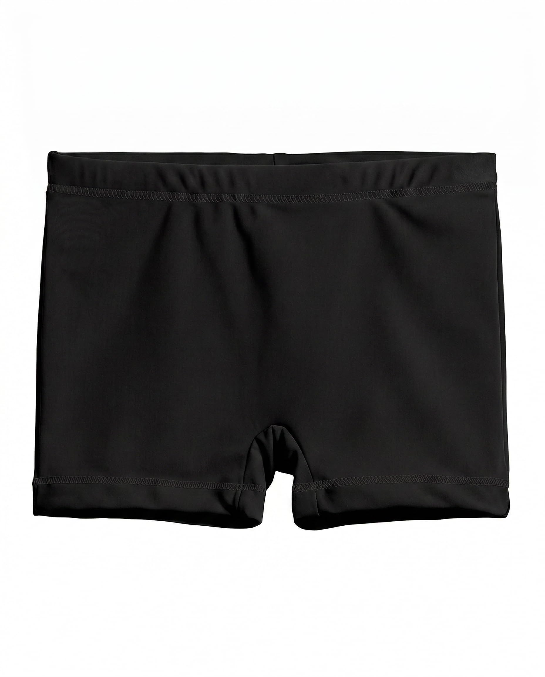 City Threads Girls Swim Shorts, UPF 50+ Swim Pants for Girls, Made in USA Swimsuit Shorts (Black w/Black Stitch, 12)