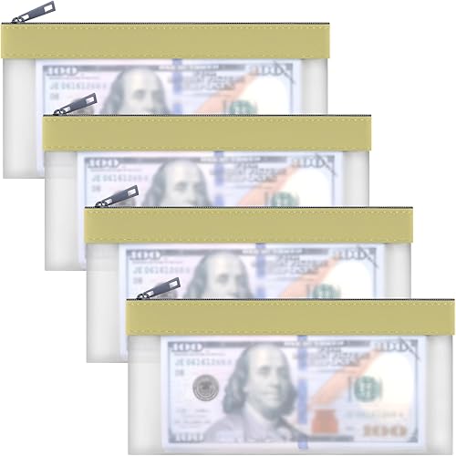 Vista 64 de 4 bolsas de dinero con cremallera, sobres de efectivo, bolsa de dinero de 7.6 x 3.7 pulgadas, bolsas de depósito bancario transparentes, bolsa Blanco