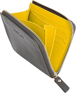 [RafiCaro] ミニ財布 レディース お札が折れない 大容量 カード入れ 小銭入れ 小さい 財布 L字ファスナー 薄型 コンパクト グレー/イエロー