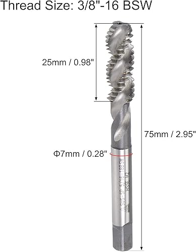 Miniatura 2 de uxcell 38 "-16 BSW espiral flauta rosca, herramienta de roscado de máquina HSS-cobalto tornillo roscado herramienta para reparación de roscas