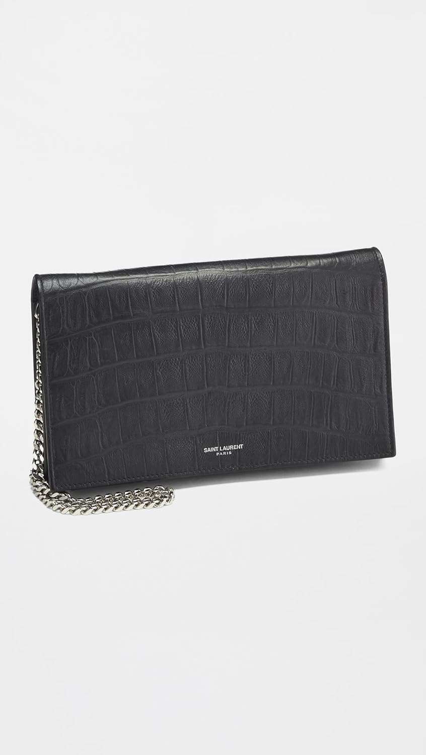 WHAT GOES AROUND COMES AROUND Women's Pre-Loved YSL Black Embossed Croc Wallet On Chain, Black, One Size