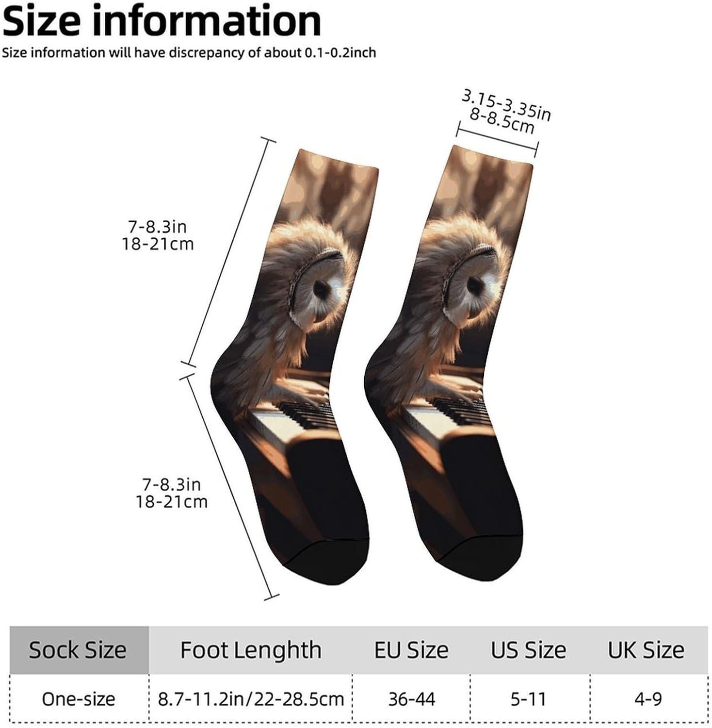 Moisture Wicking Socks, Breathable, Lightweight Crew Sock, Casual | Owl Plays Piano Work Socks for Women Men, Elastic Soft Boot Socks for Travel, Seamless