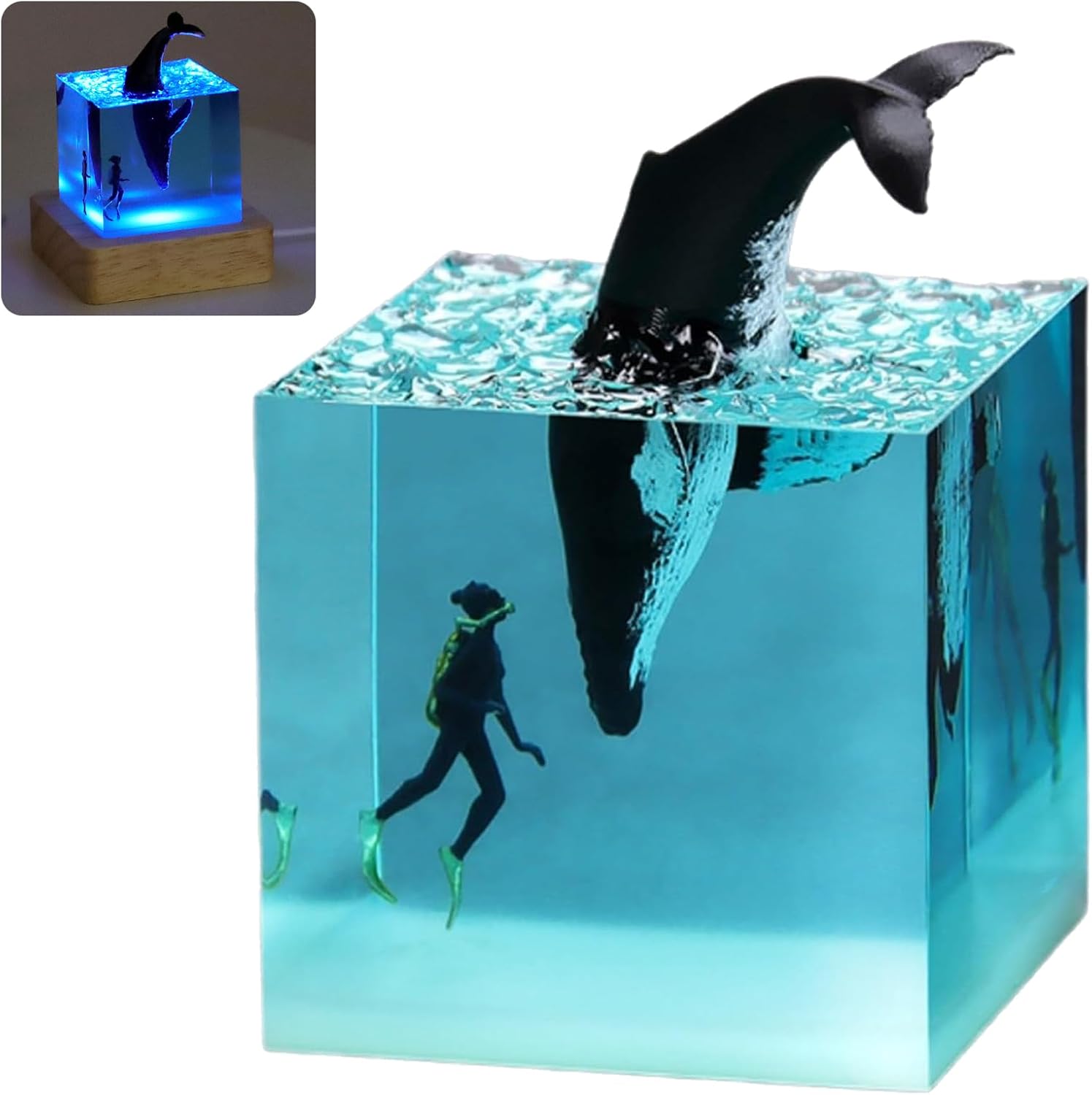 Shark Diver Night Light, Resin Shark Lamp, Handmade Resin Shark Lamp, Desktop Whale Shark and Diver Resin Ornament for Room Decoration, Creative Gift for Family and Friends