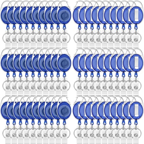 Yaomiao 60 Pack Retractable Badge Holder Reel with Clip,Transparent Blue