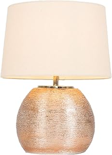 MiniSun | Modern Metallic Copper Effect Ceramic Table Lamp with a Cream ...