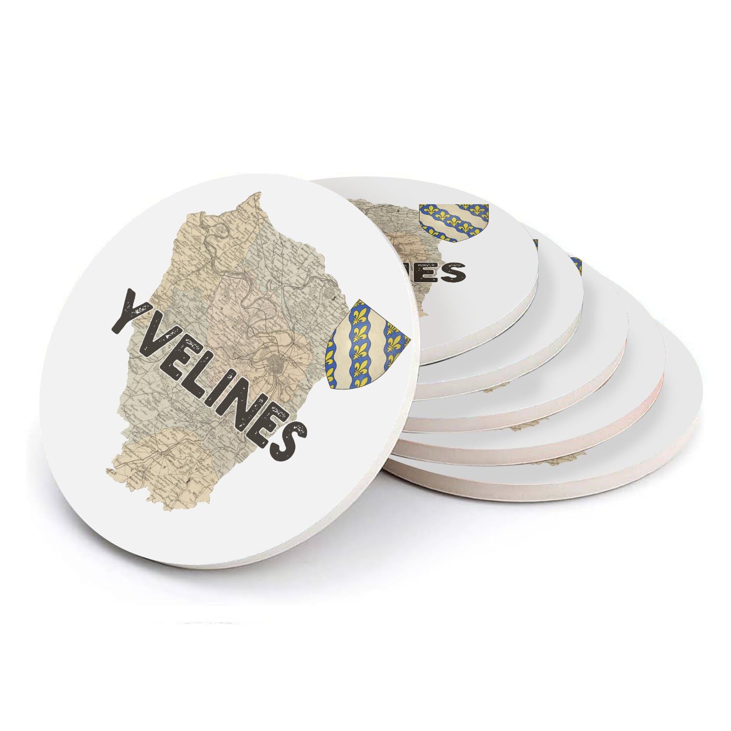Sous-verres ronds céramique Yvelines 78 Versailles carte ancienne Île-de-France