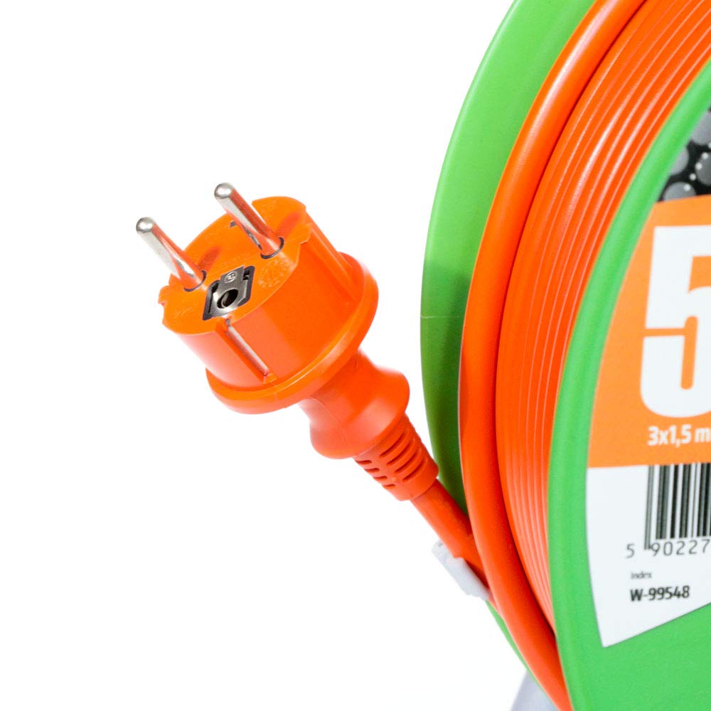 KEL-ELECTRIC Kabeltrommel fuer Gaerten mit 50 m PVC - Kabel 3x1,5 mm2, 230 V/16A -Verlängerungskabel -Kunststoffrommel mit 4 Schutzkontakt Steckdosen-IP20