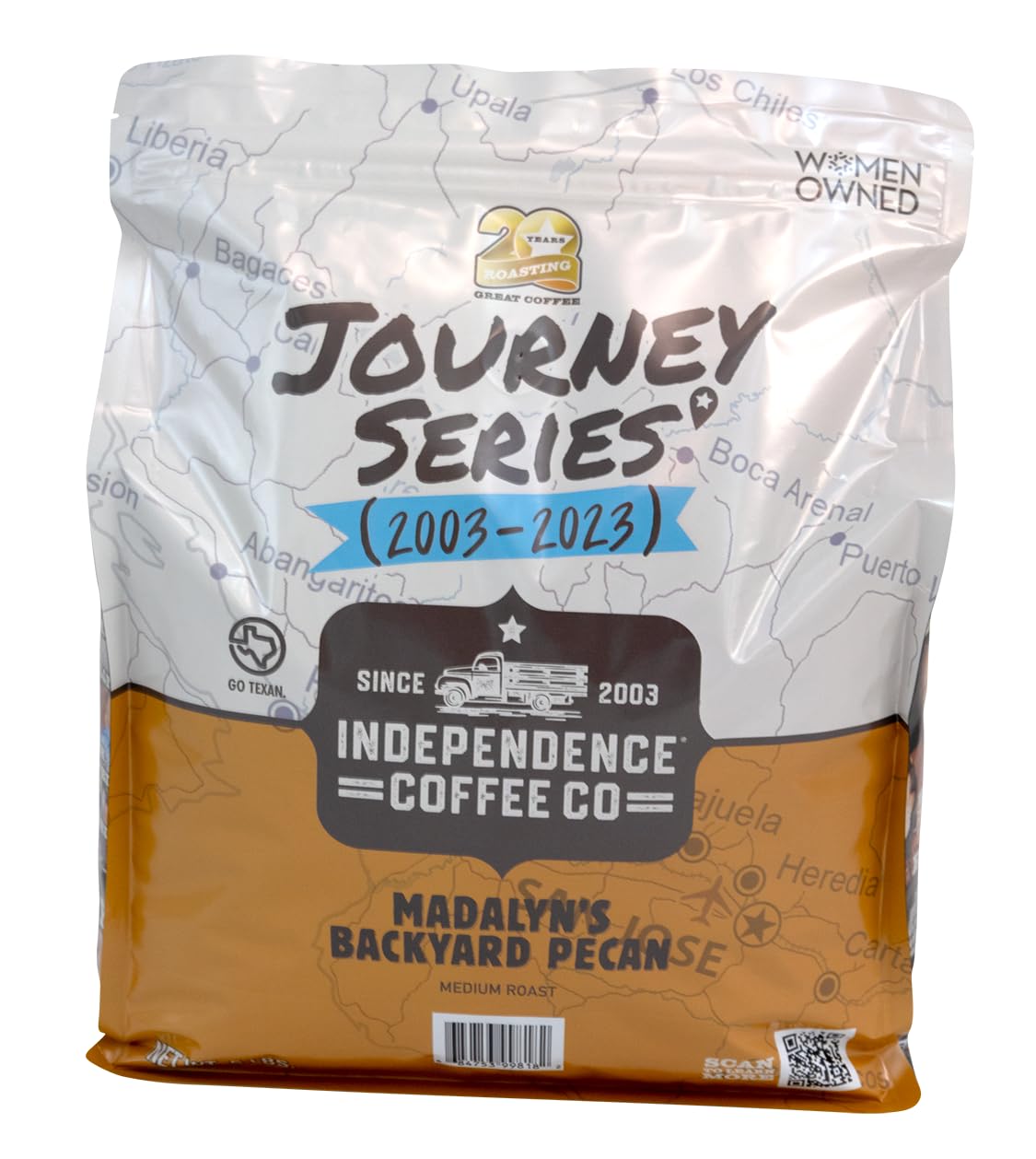 Independence Coffee Co. Madalyn's Backyard Pecan Flavored Mellow Body, Light Roast Whole Bean Coffee, 5 Pound Bag (Packaging May Vary)