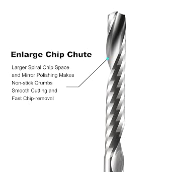 1/8 inch Shank,Single Flute (O Flute) Up Cut Spiral Router Bits End Mill Cutter, 1.5mm Cutting Diameter, 12mm Cutting Length,38mm OVL for Acrylic PVC MDF Plastic,5 PCS(3.175x1.5x12x38mm)