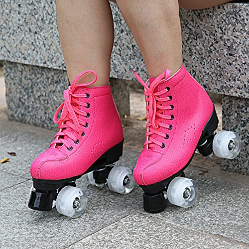 Perzcare Roller Skates For Women&Girls,Premium High-Top Classic Double-Row Design Roller Skates Shoes 4 Shiny Wheels,Pu Leather Roller Skates For Beginners Teens/Adult/Boys/Unisex Indoor/Outdoor #TOP5