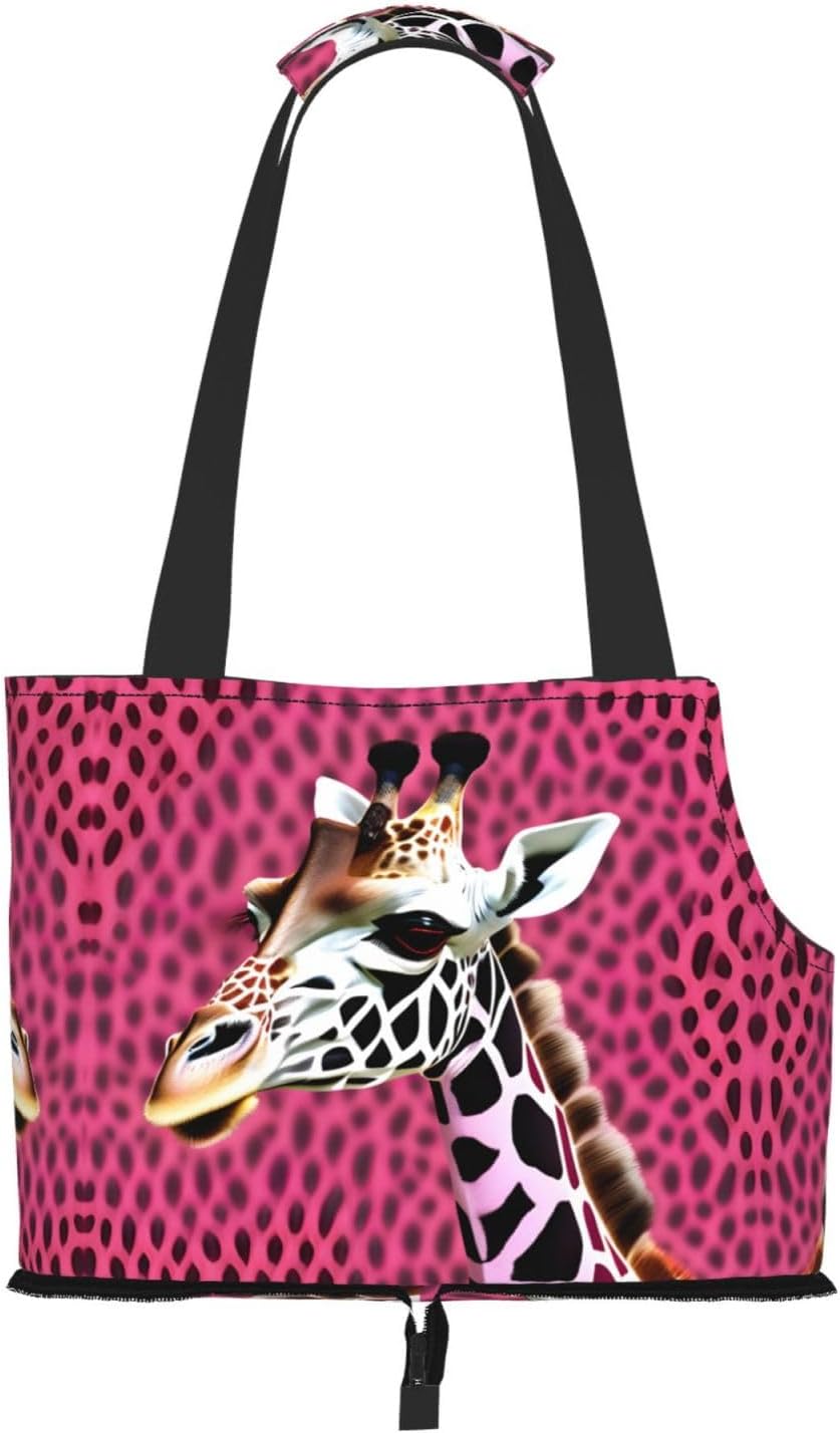 Pink Giraffe Texture Print Portable Foldable Shoulder Bag for Travel,with Collar Hook and Handle Pad,Cute Stylish Design