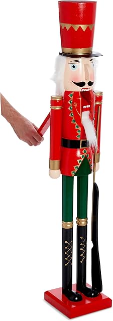 The Twiddlers - Giant Christmas Nutcracker Soldier Decoration, 120cm/4ft, Life-Size Hand Made Wooden Xmas Ornament with Moving Parts