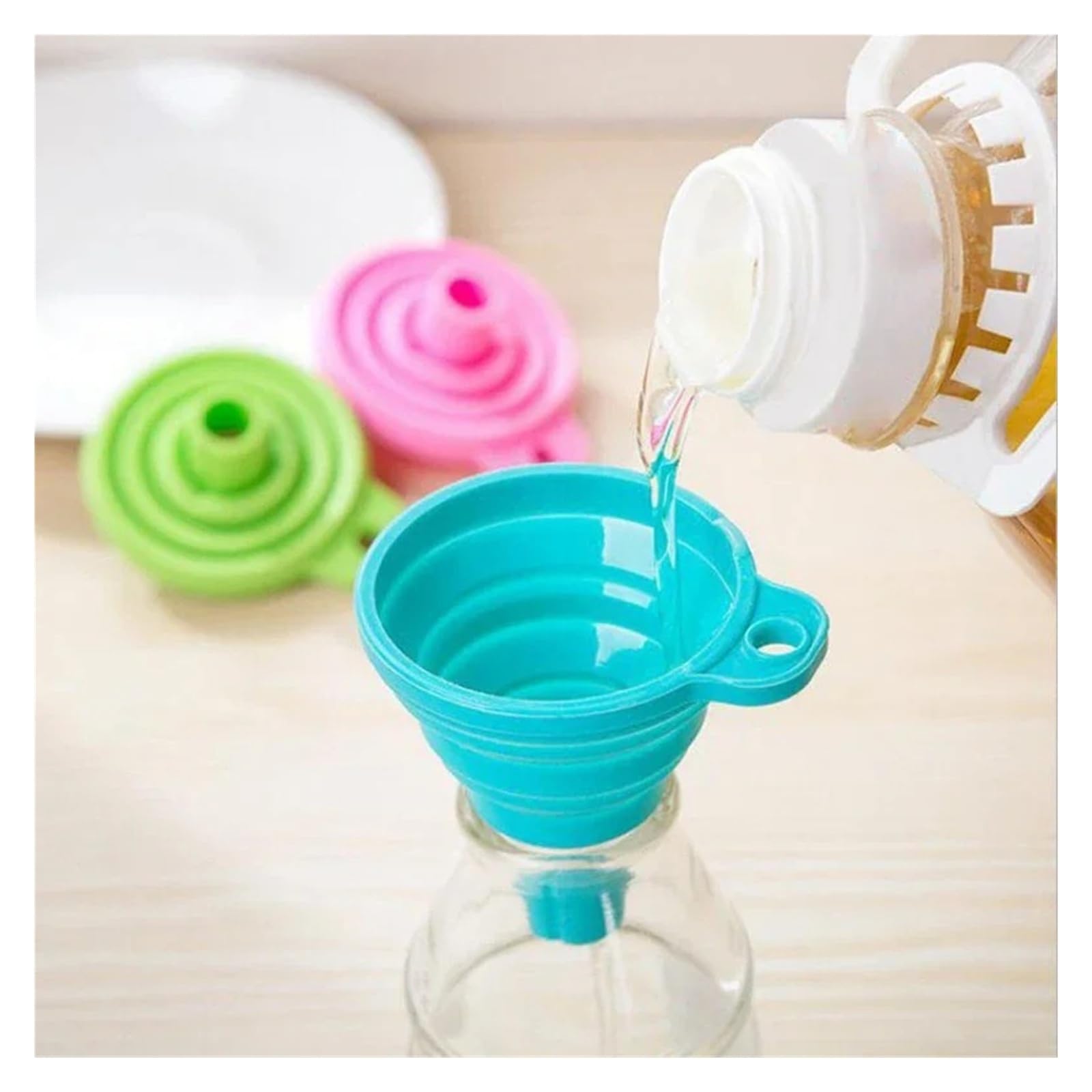 Embudo de silicona plegable para cambio de líquido de aceite de motor de coche, gasolina, lavadora | Azul