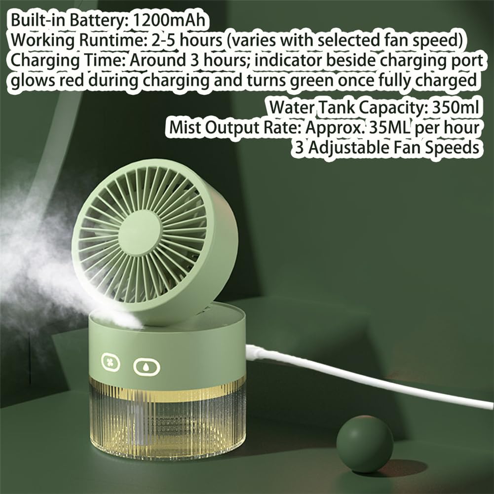 Mini Ventilatore Personale Nebulizzatore Con Luce Notturna, Ventilatore Pieghevole Ricaricabile Tramite Usb Con Umidificatore, 3 Velocità, Serbatoio Dell'acqua Da 350 Ml (Pink)