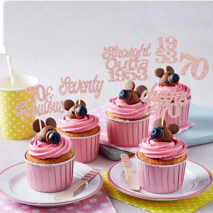 70. Geburtstag Cupcake Topper – Glitzer, 13-teilig, Mit '1953' & '70'