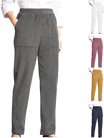 Ruziyoog Womens Corduroy Pants Casual Elastic Waist Jogger Pants Comfortable Straight Leg Work Pant Soft Lounge Trousers