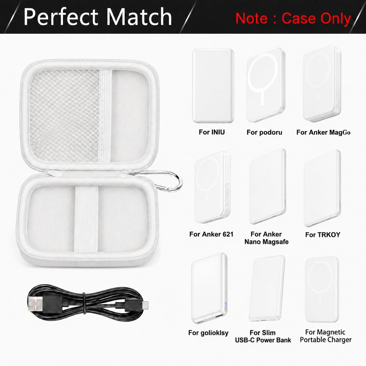 ANKHOH Case for Anker MagGo, for INIU, for podoru, for Nano MagSafe, for TRKOY, for Anker 621, for golioklsy Power Bank, Portable Charger Travel Storage Case with Mesh Pocket for USB Cable, Box Only